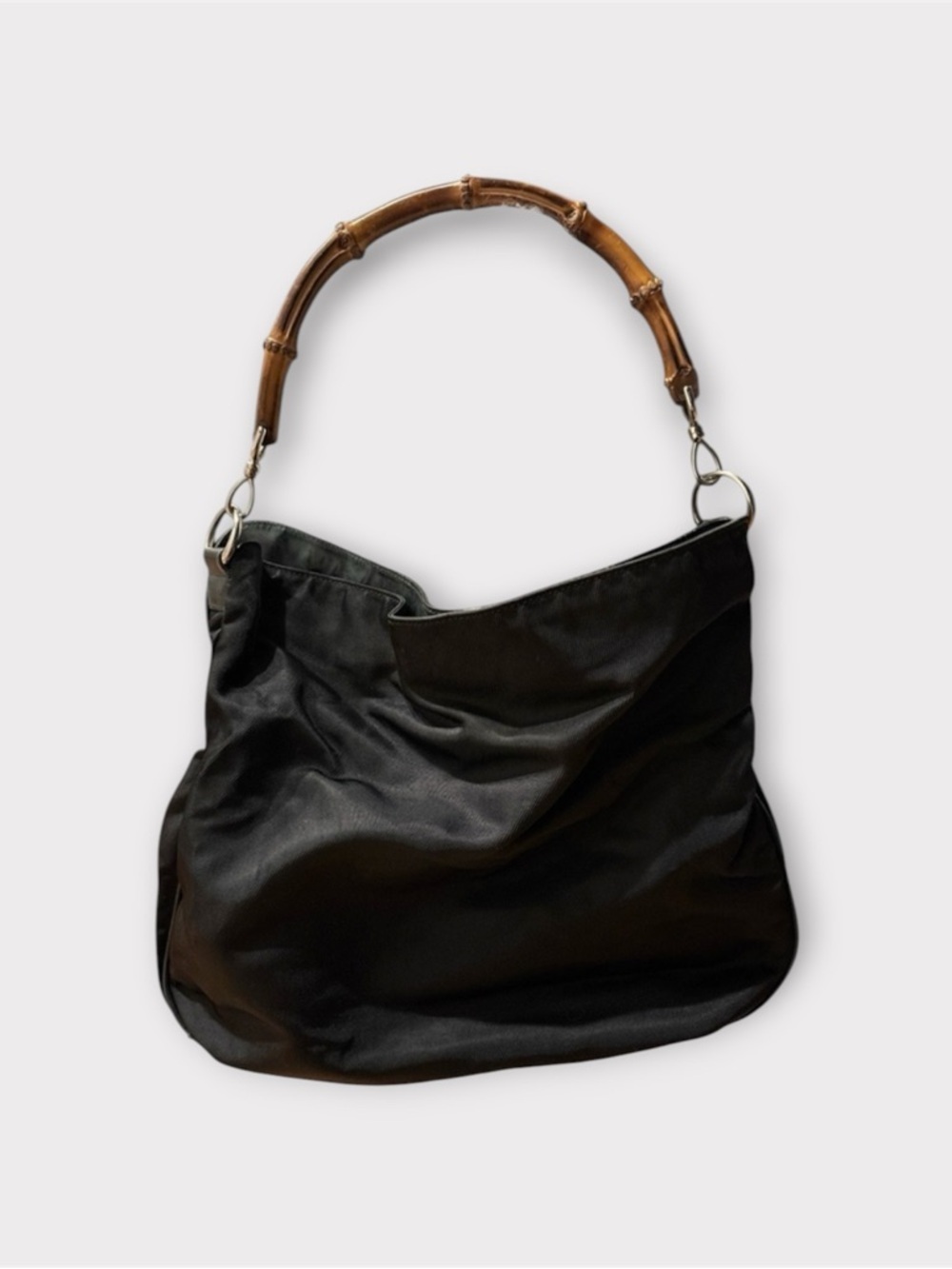 GUCCI Diana Large Black Nylon Bamboo Handle Shoulder Bag.